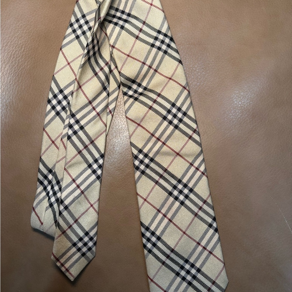 Burberry Beige and Black Checkered Tie